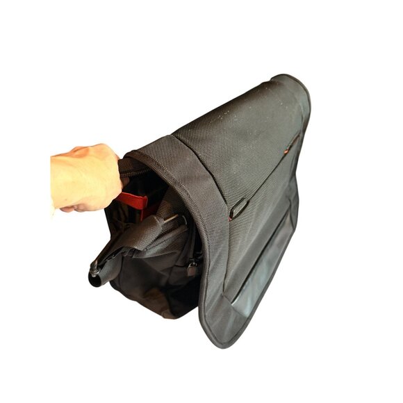 Black Nylon Messenger Bag With Multiple Compartments & Adjustable Strap - Picture 14 of 16